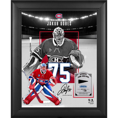 Коллаж Jakub Dobes Montreal Canadiens Facsimile Signature Fanatics Authentic Framed 11 x 14 Showcase with a Piece of Game-Used Puck - Limited Edition of 250