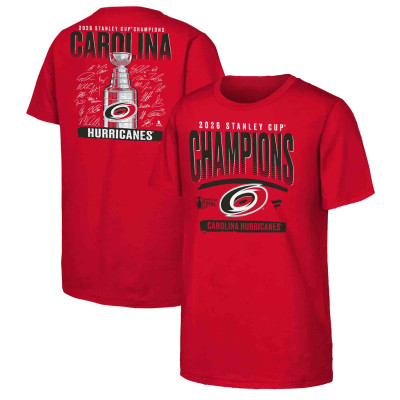 Подростковая Carolina Hurricanes Fanatics Red 2026 Stanley Cup Champions Signature Roster T-Shirt