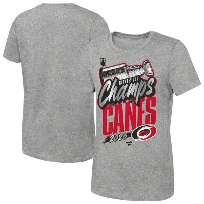 Футболка Girls Youth Carolina Hurricanes Fanatics Heather Gray 2026 Stanley Cup Champions Replica Locker Room