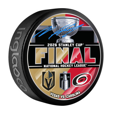 Шайба Noah Hanifin Vegas Golden Knights Autographed Fanatics Authentic 2026 Stanley Cup Final Dueling Matchup