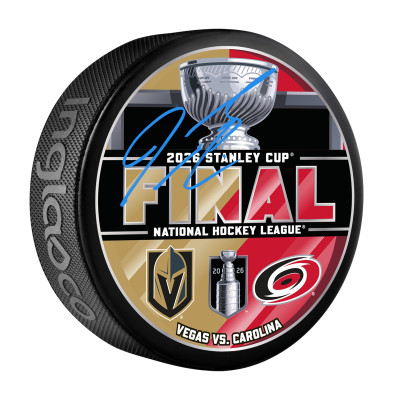 Шайба Jaccob Slavin Carolina Hurricanes Autographed Fanatics Authentic 2026 Stanley Cup Final Dueling Matchup