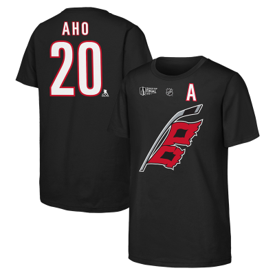 Подростковая Carolina Hurricanes Sebastian Aho Outerstuff Black 2026 Stanley Cup Final Name & Number T-Shirt