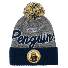 Детская шапка с помпоном Pittsburgh Penguins Mitchell & Ness Navy/Gray Mascot Cuffed