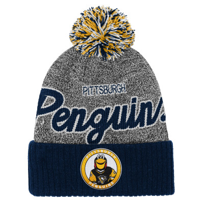 Детская шапка с помпоном Pittsburgh Penguins Mitchell & Ness Navy/Gray Mascot Cuffed