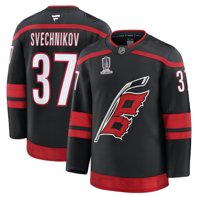 Джерси Carolina Hurricanes Andrei Svechnikov Fanatics Black 2026 Stanley Cup Champions Home Premium Patch