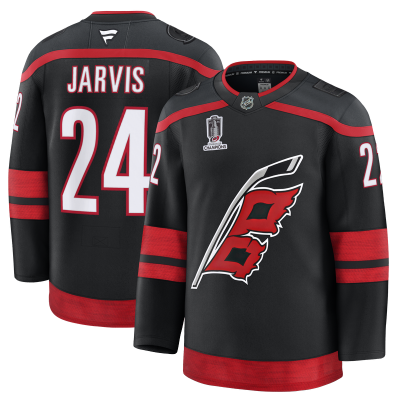 Джерси Carolina Hurricanes Seth Jarvis Fanatics Black 2026 Stanley Cup Champions Home Premium Patch