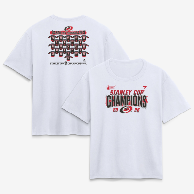 Женская Футболка Carolina Hurricanes White 2026 Stanley Cup Champions Roster Jersey