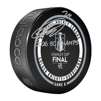 Шайба Sebastian Aho Carolina Hurricanes Autographed Fanatics Authentic 2026 Stanley Cup Champions with 2026 SC Champs' Inscription