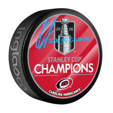 Шайба Logan Stankoven Carolina Hurricanes Autographed Fanatics Authentic 2026 Stanley Cup Champions with 2026 SC Champs' Inscription Шайба Logan Stankoven Carolina Hurricanes Autographed Fanatics Authentic 2026 Stanley Cup Champions with 2026 SC Champs' Inscription
