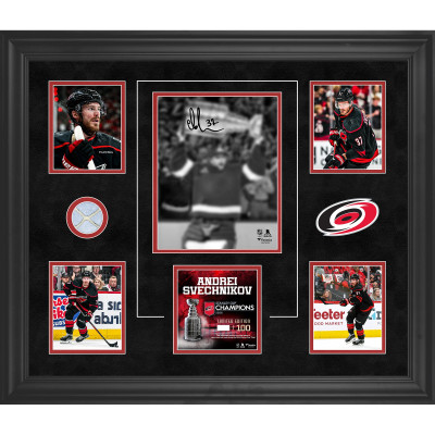 Andrei Svechnikov Carolina Hurricanes Autographed Fanatics Authentic 2026 Stanley Cup Champions Framed 20 x 24 Collage with a Piece of Game-Used Net from the 2026 Stanley Cup Final - Limited Edition of 100
