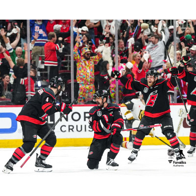 Фото Seth Jarvis Carolina Hurricanes Fanatics Authentic Unsigned 2026 Stanley Cup Final Game 2 Game-Winning Overtime Goal Celebration
