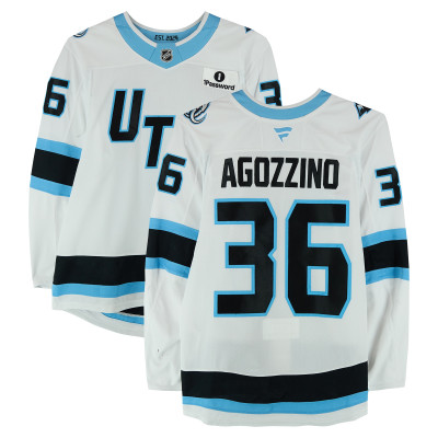 Игровая джерси Andrew Agozzino Utah Mammoth Fanatics Authentic #36 White Set 1 from the 2025-26 NHL Season