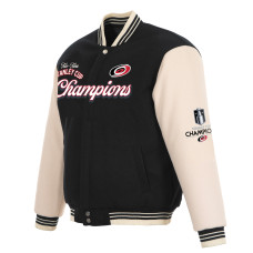 Женская Куртка Carolina Hurricanes JH Design Black/Cream 2026 Stanley Cup Champions Reversible Wool Full-Zip Женская Куртка Carolina Hurricanes JH Design Black/Cream 2026 Stanley Cup Champions Reversible Wool Full-Zip