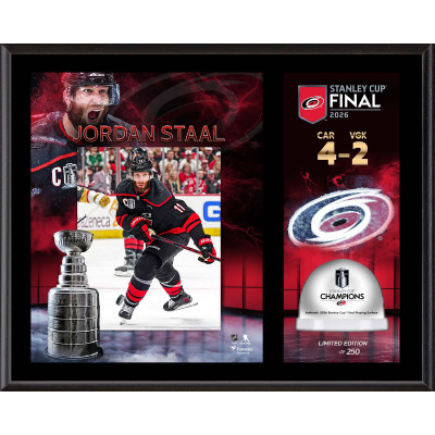 Плакетка Jordan Staal Carolina Hurricanes Fanatics Authentic 2026 Stanley Cup Champions 12 x 15 Sublimated with Game-Used Ice from the 2026 Stanley Cup Final - Limited Edition of 250