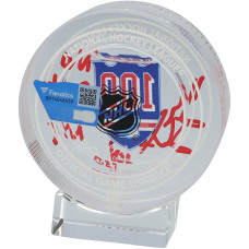 Шайба Henrik Lundqvist New York Rangers Autographed Fanatics Authentic 100th Anniversary Crystal with 'No Quit in NY' Inscription - Filled with Ice from the 2025-26 Season - Limited Edition #10/10 Шайба Henrik Lundqvist New York Rangers Autographed Fanatics Authentic 100th Anniversary Crystal with 'No Quit in NY' Inscription - Filled with Ice from the 2025-26 Season - Limited Edition #10/10