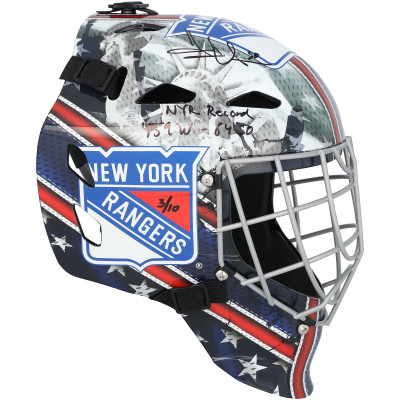 Henrik Lundqvist New York Rangers Autographed Fanatics Authentic Replica Goalie Mask with 'NYR Record 459W-64SO' Inscription - Limited Edition of 10