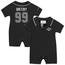 для малыша Los Angeles Kings Wayne Gretzky Mitchell & Ness Black Retro Roots Rugby Romper