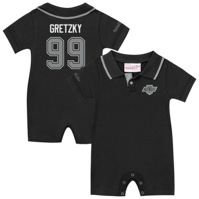 для малыша Los Angeles Kings Wayne Gretzky Mitchell & Ness Black Retro Roots Rugby Romper