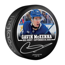 Шайба Gavin McKenna Toronto Maple Leafs Autographed Fanatics Authentic NHL Debut - Limited Edition of 192 Шайба Gavin McKenna Toronto Maple Leafs Autographed Fanatics Authentic NHL Debut - Limited Edition of 192