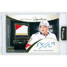 Карточка Matthew Tkachuk Florida Panthers Autographed 2023-24 Upper Deck Exquisite Collection Quad-Color Game Used Relic #ESM-MT #4/5