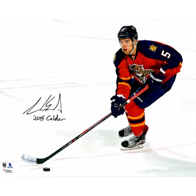 Autographed Florida Panthers Aaron Ekblad Fanatics Authentic 16 x 20 Red Jersey Skating Photograph with 2015 Calder Inscription