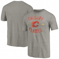 Calgary Flames Ash Heritage Tri-Blend T-Shirt
