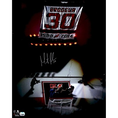 Autographed New Jersey Devils Martin Brodeur Fanatics Authentic 16 x 20 Jersey Retirement Night Banner Raising Photograph