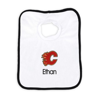 Calgary Flames Newborn &amp; Infant Personalized Bib - White