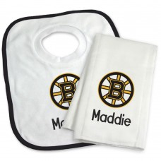 Boston Bruins Newborn & Infant Personalized Bib & Burp Cloth Set - White