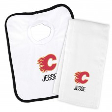 Calgary Flames Newborn & Infant Personalized Bib & Burp Cloth Set - White