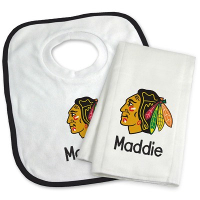 Chicago Blackhawks Newborn & Infant Personalized Bib & Burp Cloth Set - White