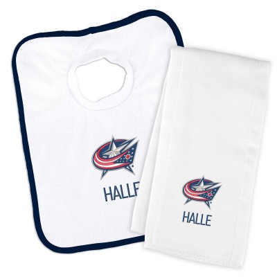 Columbus Blue Jackets Newborn & Infant Personalized Bib & Burp Cloth Set - White