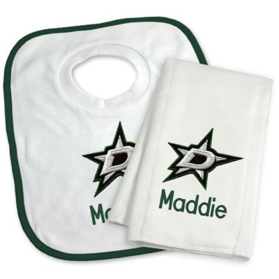 Dallas Stars Newborn & Infant Personalized Bib & Burp Cloth Set - White