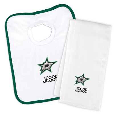 Newborn & Малышам Dallas Stars White Personalized Bib & Burp Cloth Set