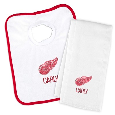 Detroit Red Wings Newborn & Infant Personalized Bib & Burp Cloth Set - White