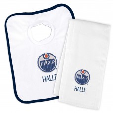 Edmonton Oilers Newborn & Infant Personalized Bib & Burp Cloth Set - White