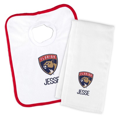 Florida Panthers Newborn & Infant Personalized Bib & Burp Cloth Set - White