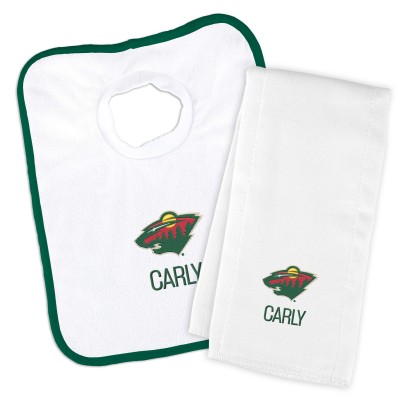 Minnesota Wild Newborn & Infant Personalized Bib & Burp Cloth Set - White