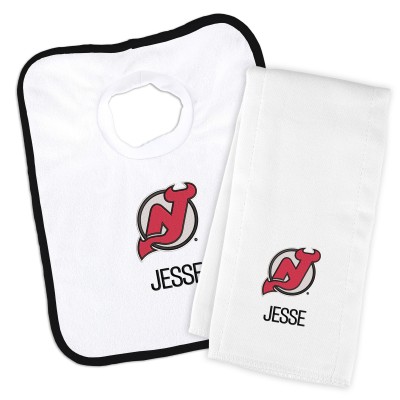 New Jersey Devils Newborn & Infant Personalized Bib & Burp Cloth Set - White