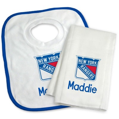 New York Rangers Newborn & Infant Personalized Bib & Burp Cloth Set - White