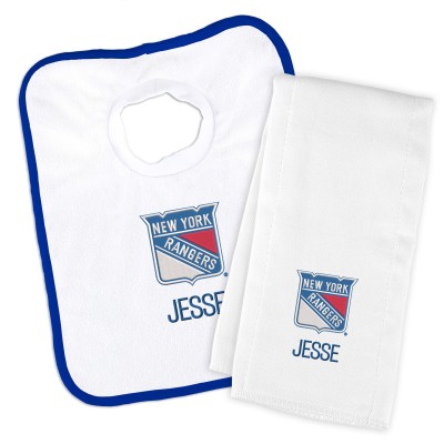 New York Rangers Newborn & Infant Personalized Bib & Burp Cloth Set - White