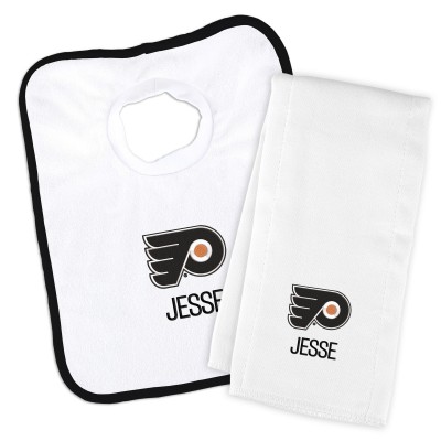 Philadelphia Flyers Newborn & Infant Personalized Bib & Burp Cloth Set - White