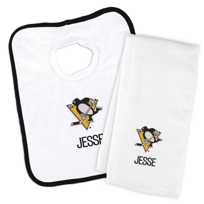 Pittsburgh Penguins Newborn & Infant Personalized Bib & Burp Cloth Set - White