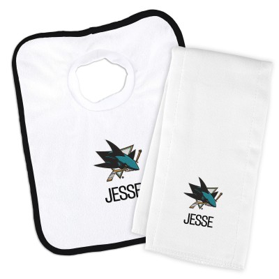 San Jose Sharks Newborn & Infant Personalized Bib & Burp Cloth Set - White