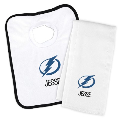 Tampa Bay Lightning Newborn & Infant Personalized Bib & Burp Cloth Set - White