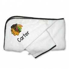 Chicago Blackhawks Infant Personalized Hooded Towel & Mitt Set - White