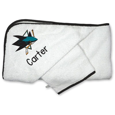 San Jose Sharks Infant Personalized Hooded Towel & Mitt Set - White