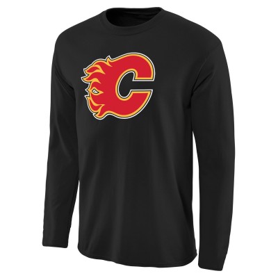 Calgary Flames Black Team Primary Logo Long Sleeve T-Shirt