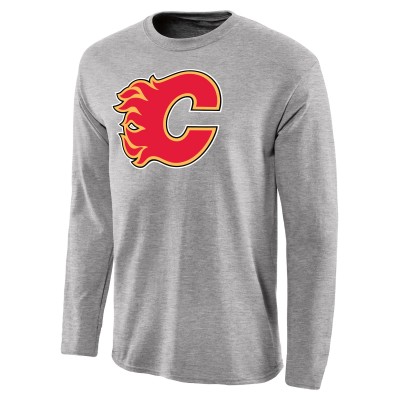 Calgary Flames Ash Team Primary Logo Long Sleeve T-Shirt