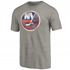 New York Islanders Ash Distressed Team Logo Tri-Blend T-Shirt